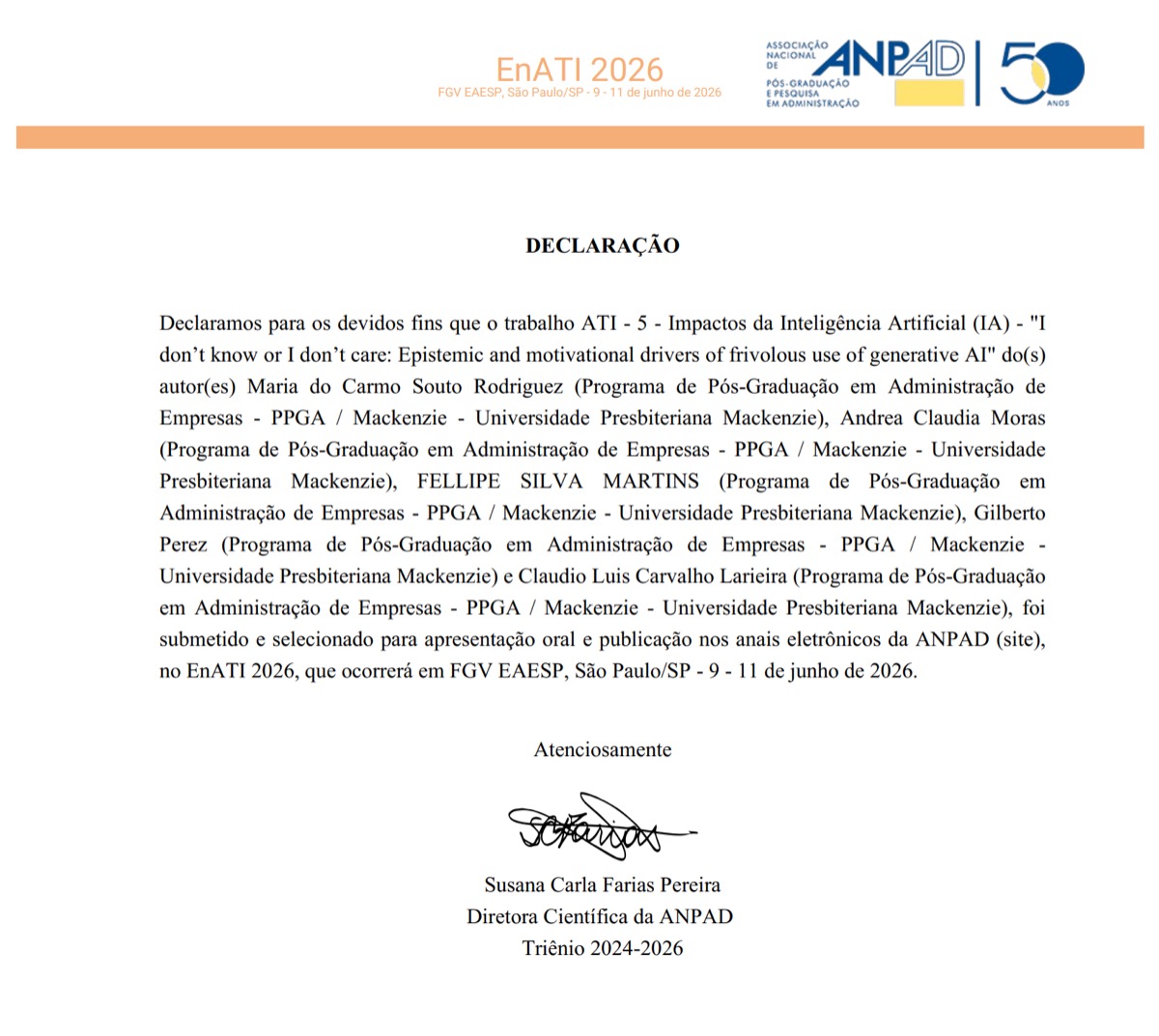 Declaração de aceite do EnATI 2026